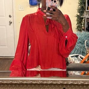 Elegant Red Blouse with Tie Neck